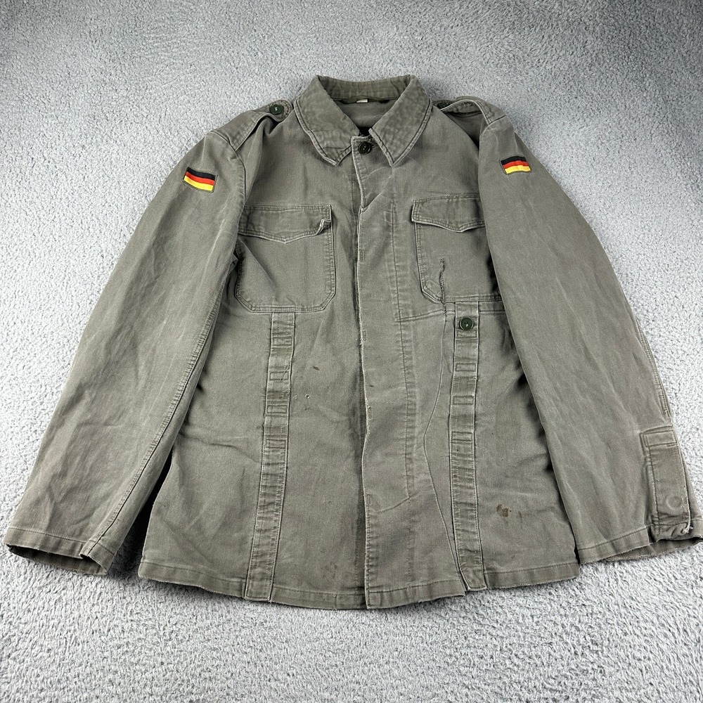 Vintage German Moleskin Army Jacket Adult Size 6 Olive Green Military 70s